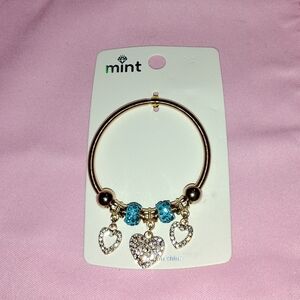 Mint Gold Bracelet with Blue and Silver Heart Charms